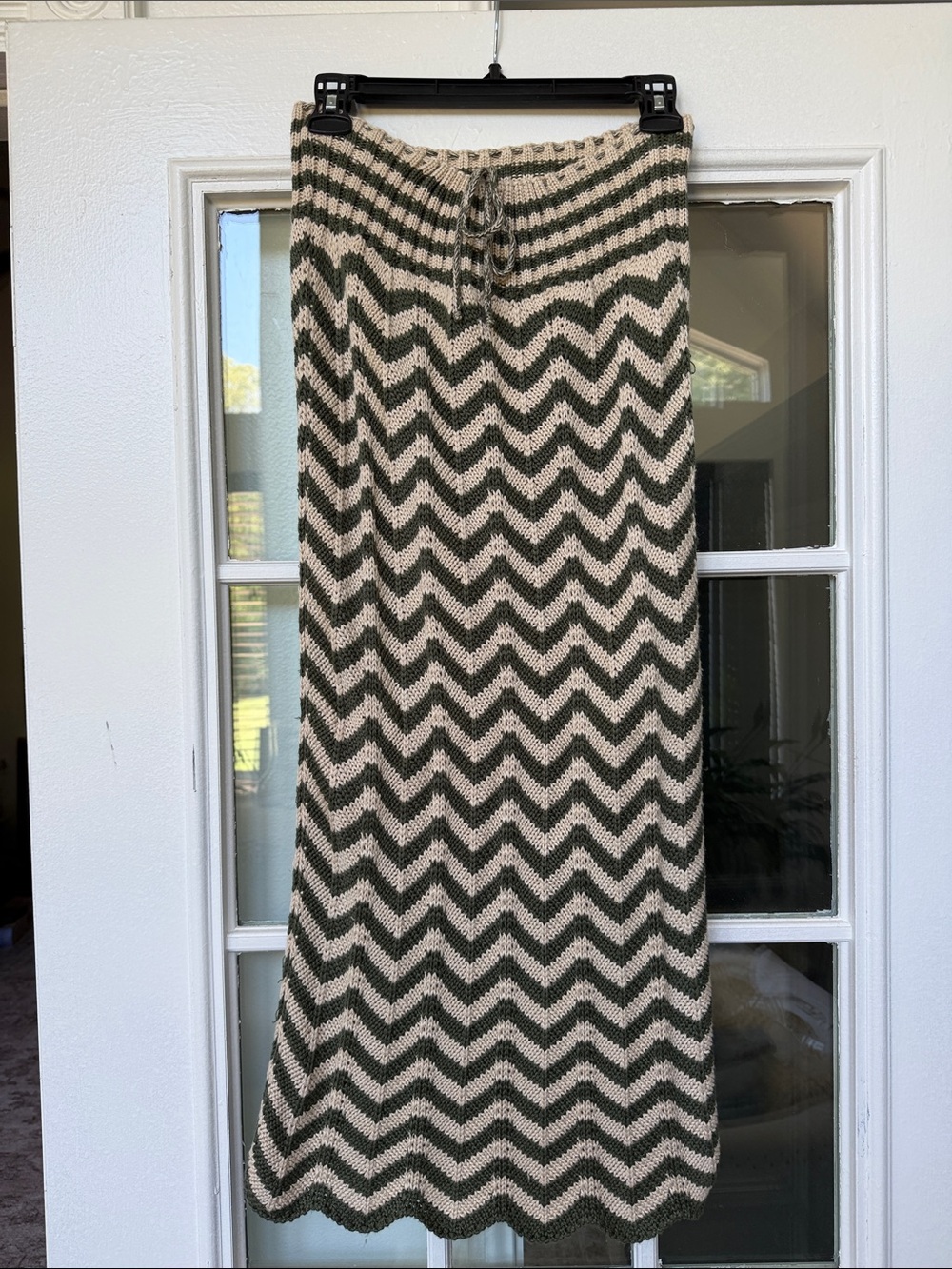 Agua Bendita Green and Cream Chevron Knit Maxi Skirt